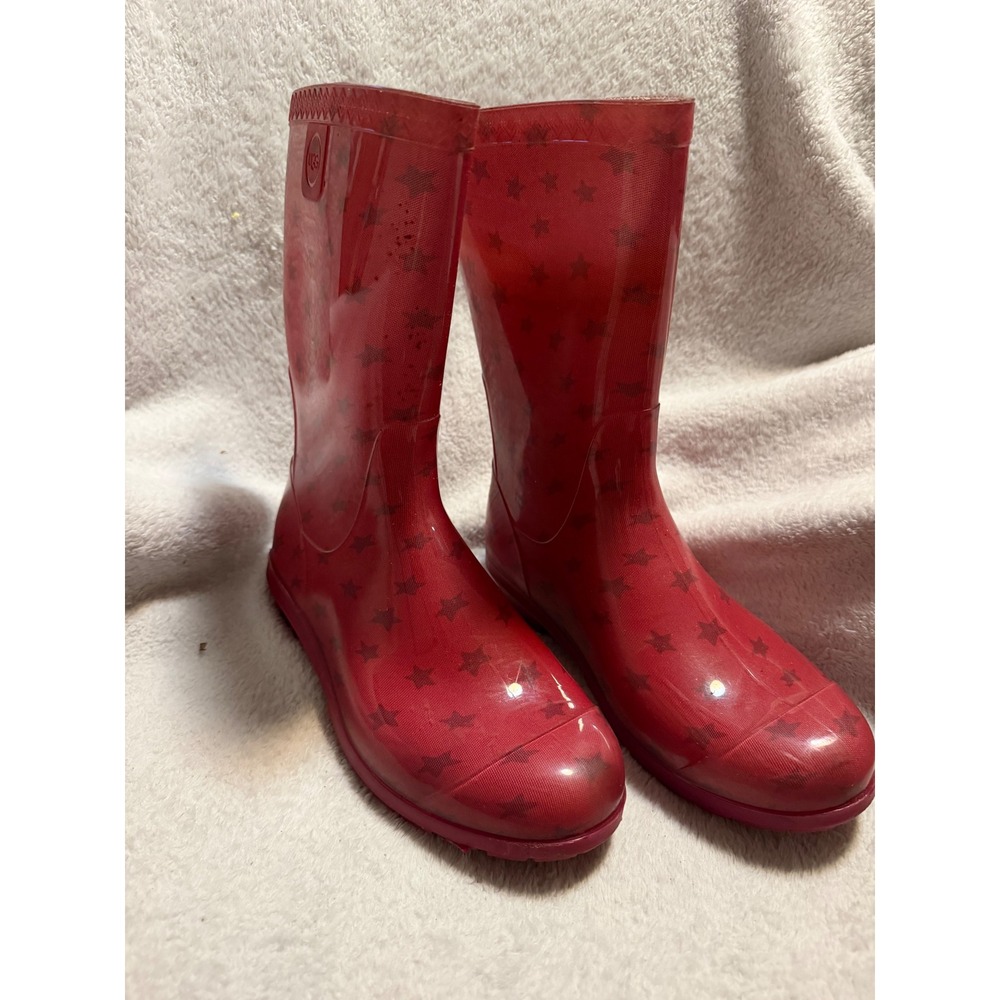 UGG Rain Boots Women Size 6 Red Star Print Good Translucent Waterproof Boots